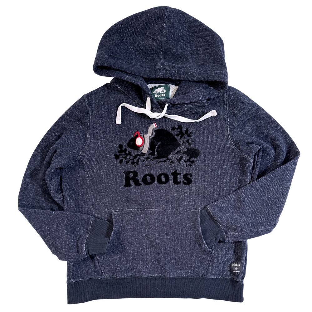 ROOTS Salt & Pepper Hoodie Set Women's S Grey-Navy Beaver Scarf Earmuffs Small - Picture 3 of 14